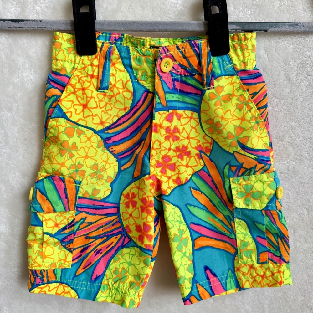 Street Rules Toddler Neon Tropical Floral Hybrid Cargo Shorts Multicolor Sz 2T